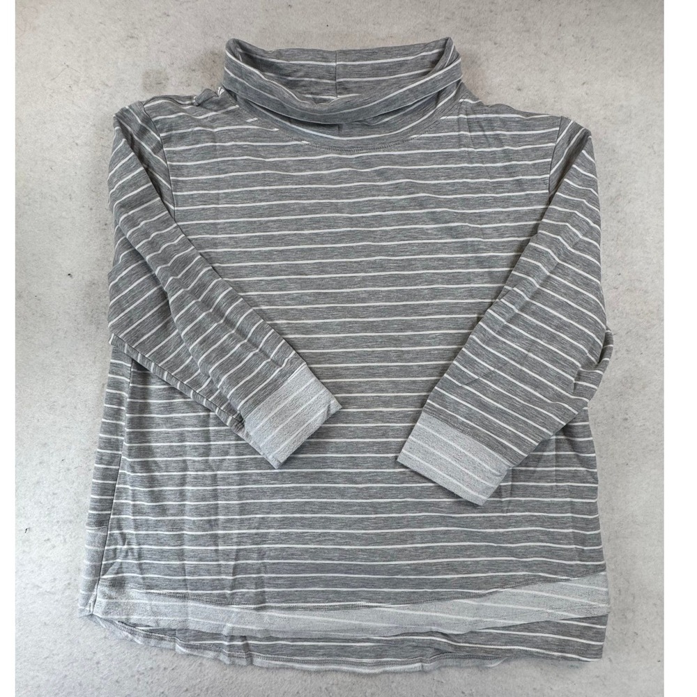 Fresh Produce Womens XL Grey White Striped Cowl Neck 3/4 Sleeve Top 22726